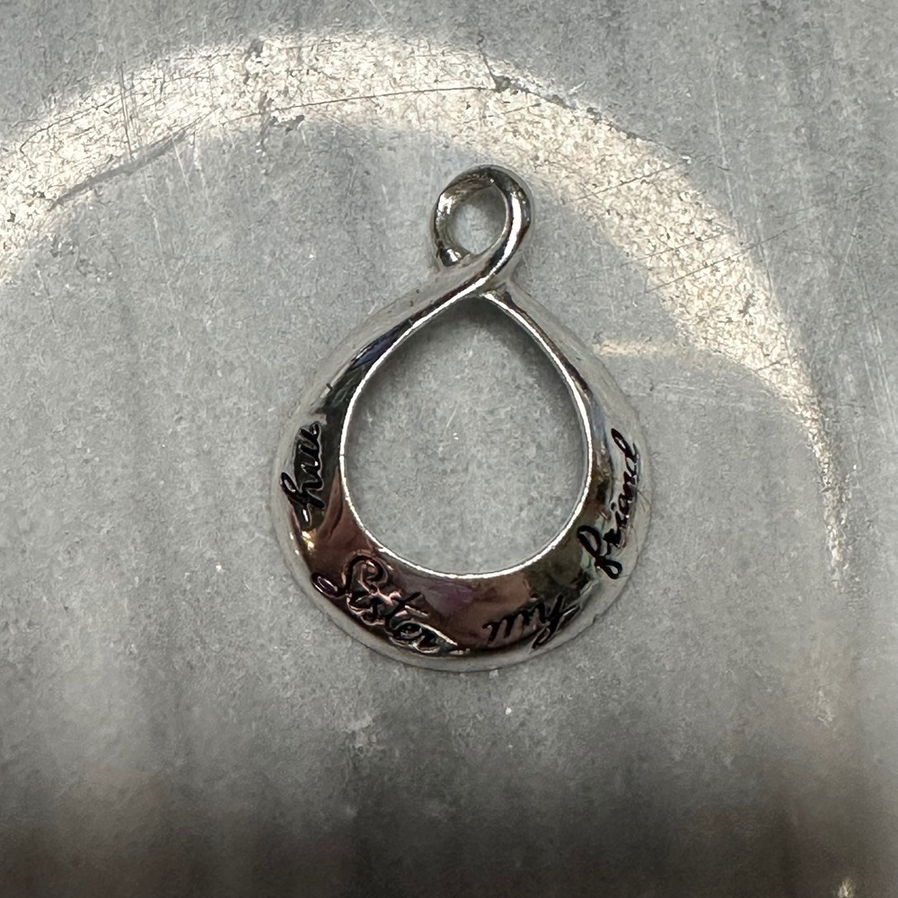 925 Sterling Silver Forever My Sister My Friend Infinity Teardrop Pendant Charm